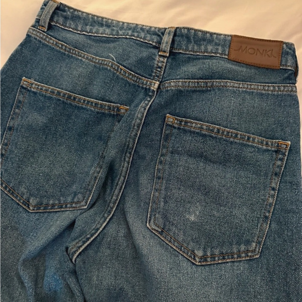 monki frayed high waisted blue jeans